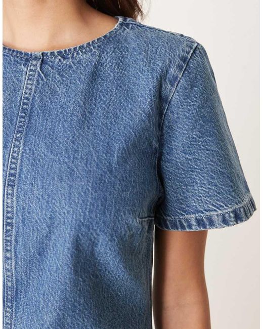Abercrombie & Fitch Blue Short Sleeve Crew Neck Denim Mini Dress