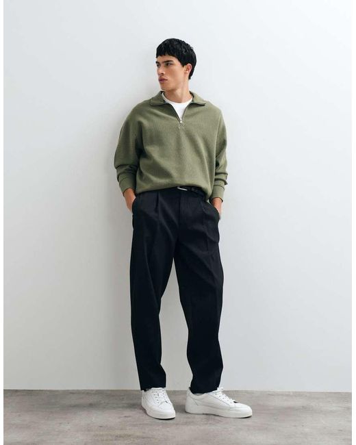 Tommy Hilfiger Green Waffle Relaxed Fit Quarter-zip Sweatshirt for men