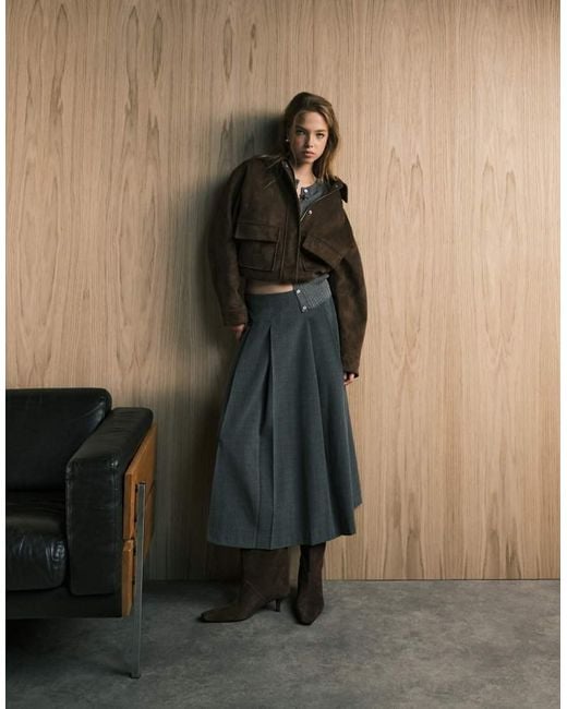 ONLY Gray Pleated A-line Skirt