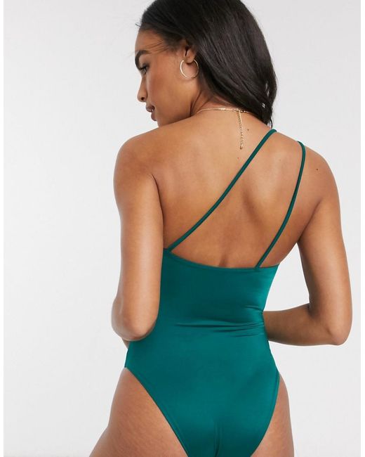 green one shoulder swimsuit