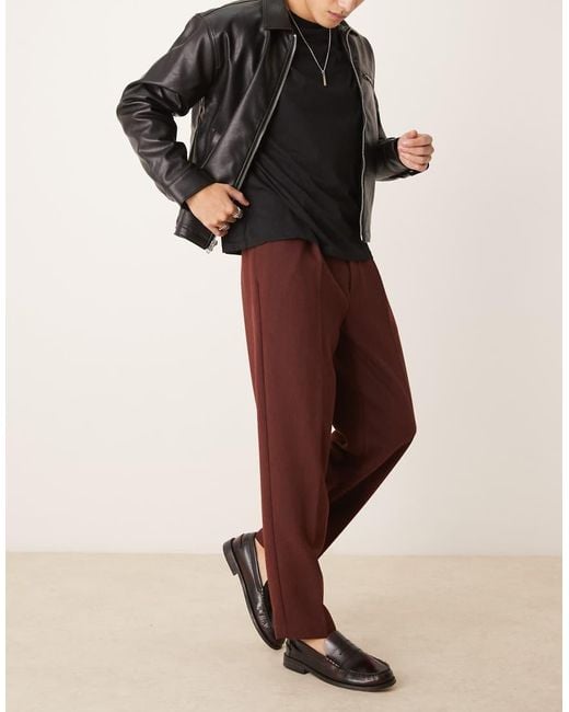 ASOS Black Smart Wool Mix Oversized Tapered Trousers With Front Pleats for men