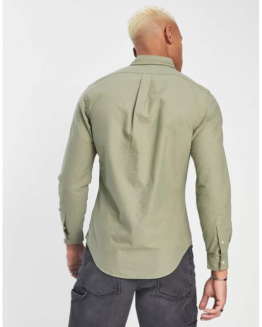 Polo Ralph Lauren Gray Icon Logo Slim Fit Garment Dyed Oxford Shirt Button Down for men
