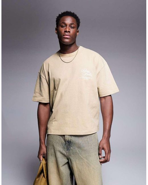 ASOS Oversized Recht T-Shirt Van Zware Stof Met Print in het Natural voor heren