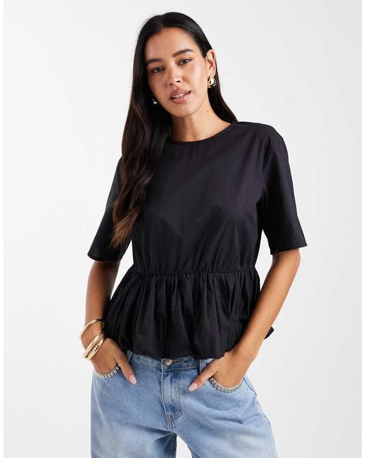 Pieces Black Bubble Hem Woven Top