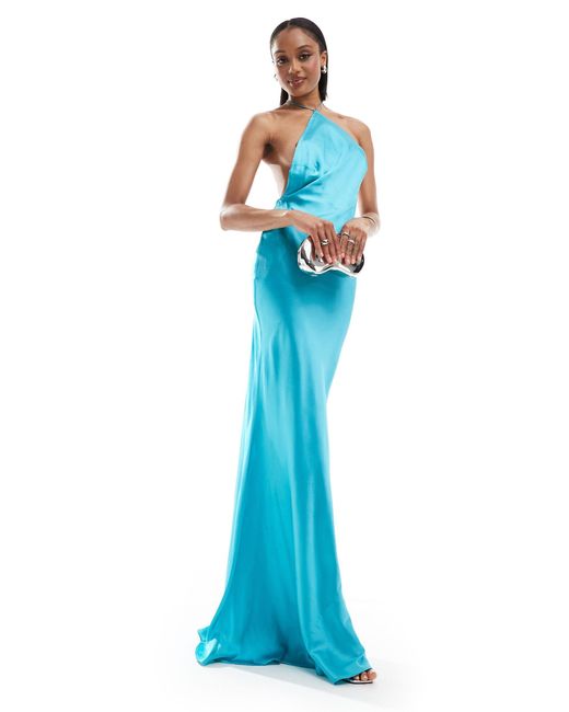 Asos design tall - robe longue à dos nu fantaisie satinée - turquoise ASOS en coloris Blue