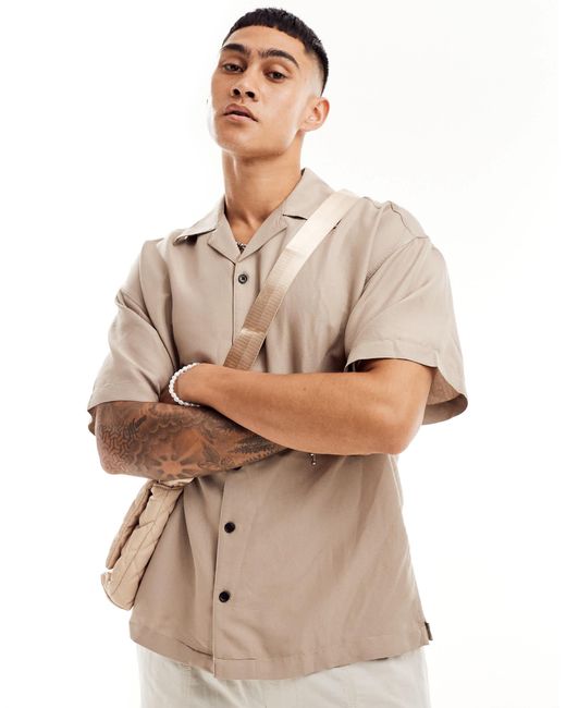 Chemise coupe carrée avec col à revers et fleurs brodées au dos - beige Jack & Jones pour homme en coloris Natural