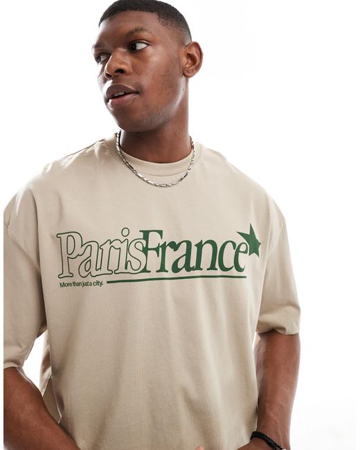ASOS Natural Boxy Oversized T-Shirt With Front City Print for men