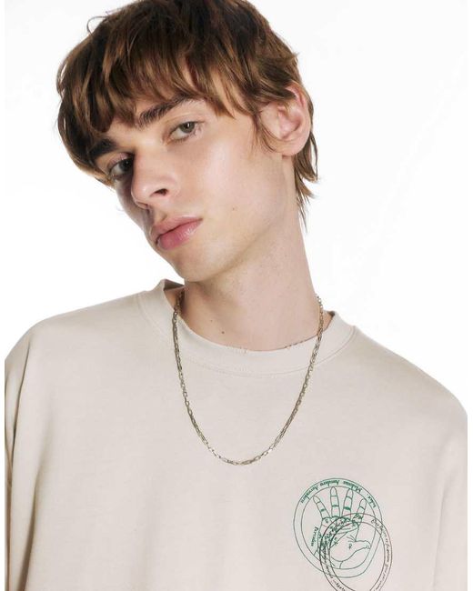 Pull&Bear White Double Sleeve Graphic T-shirt for men