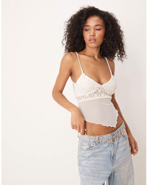 ASOS White Asymmetric Lace Cami Top With Back Tie
