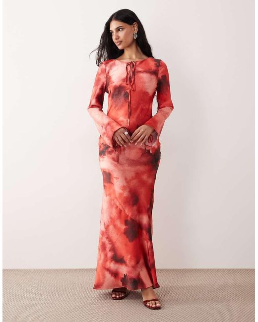 DASKA Red Satin Tie Detail Maxi Dress