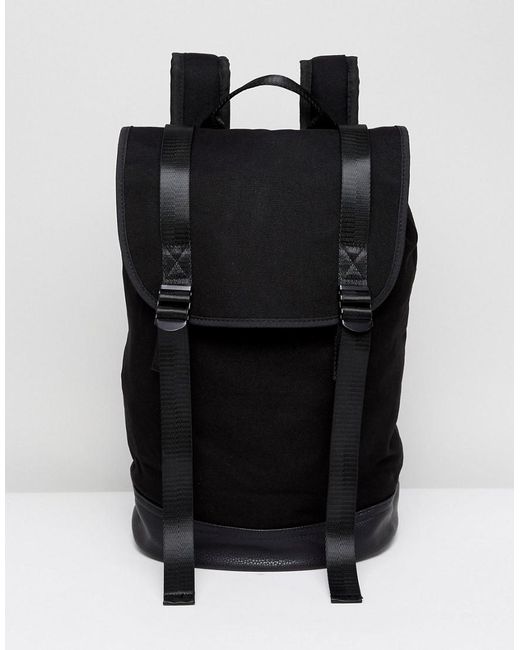 ASOS Backpack In Black With Double Strap And Faux Leather Base for men