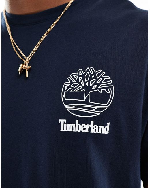 Timberland Blue Camo Tree Back Print Logo Oversized T-shirt for men