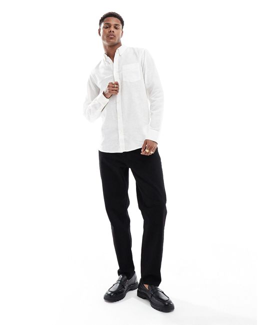 French Connection – langärmliges, elegantes hemd im leinenlook in White für Herren