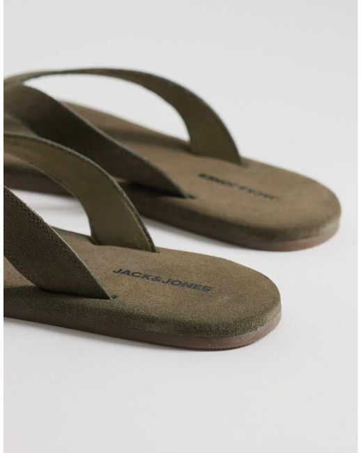 Jack & Jones Green Suede Flip Flops for men
