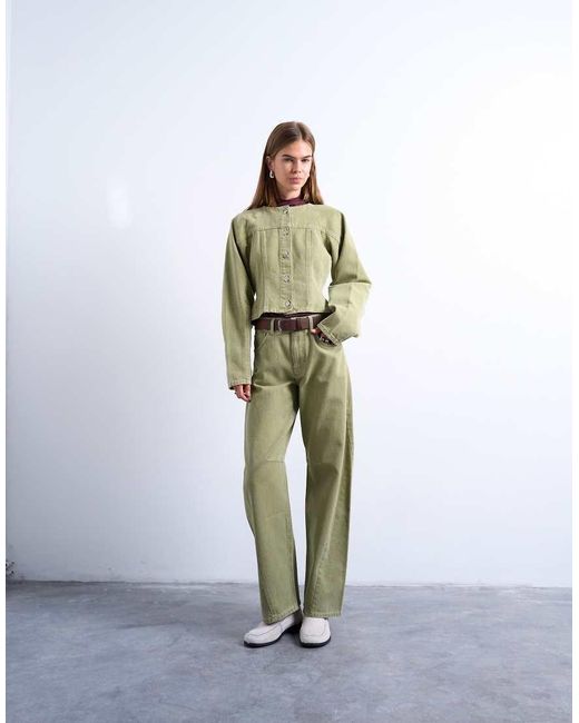 TOPSHOP Green Denim Cinch Shirt