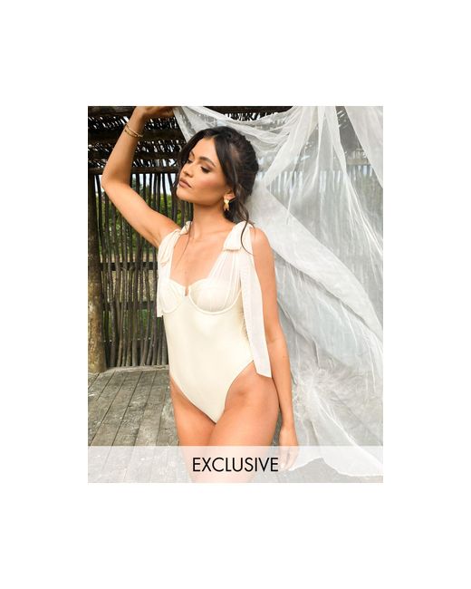South Beach White X Natalya Wright Exclusive Underwire Swimsuit With Tie Up Detail