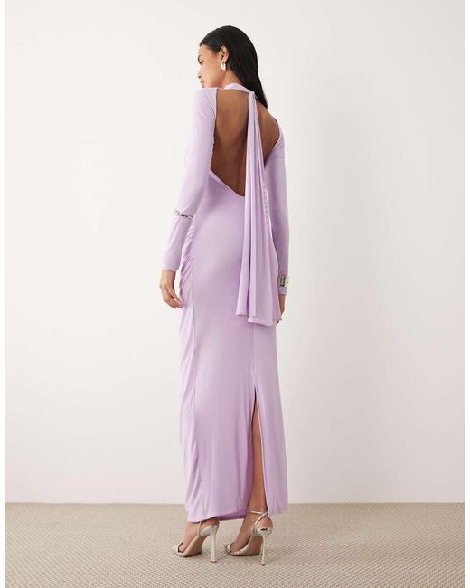 ASOS Pink Long Sleeve Twisted Bust Detail Mesh Maxi Dress