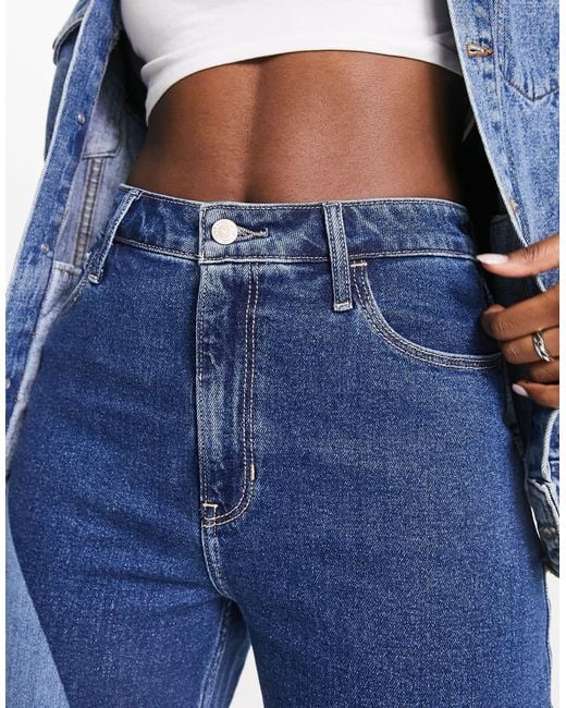 Hollister Ultra High Rise Swirl Patchwork Dad Jean in Blue