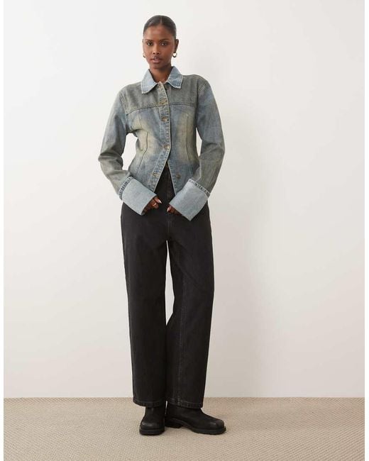Lioness Gray The Bronx Fitted Wide Cuff Detail Denim Jacket
