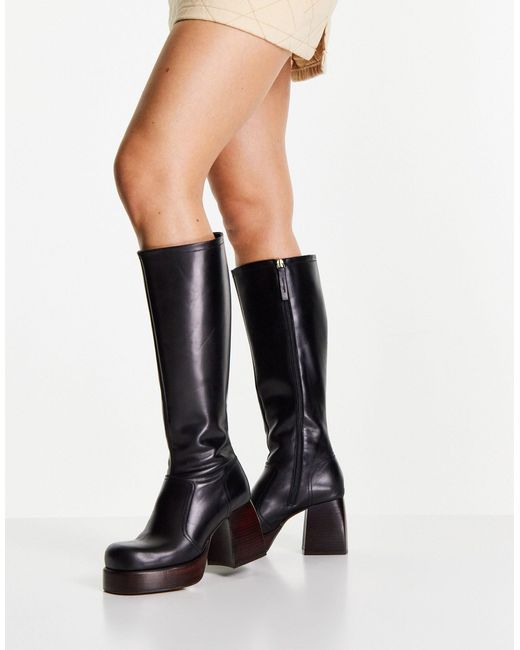 Botas por la rodilla negras con plataforma ASOS de Cuero de color Negro -  Lyst