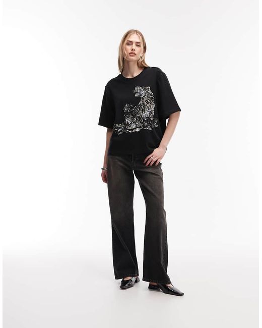 AllSaints Black Lisa Tiger Sequin Graphic T-Shirt