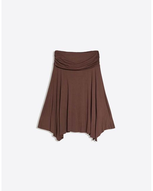 Bershka Brown Gathered Modal Effect Midi Skirt