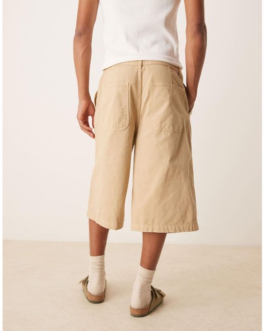 ASOS Natural Longer Length Double Pleated Jorts for men