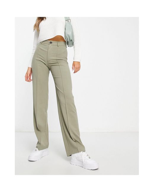 Pull&Bear White Tailored Peg Leg Trouser With Seam Front Detail