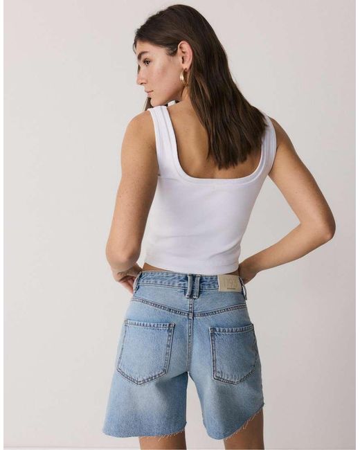 Stradivarius White Two-piece Effect Square Neckline Top