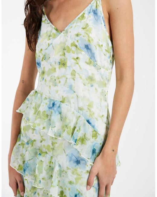 Vero Moda Green Smilla Chiffon Cami Ruffle Detail Midi Dress