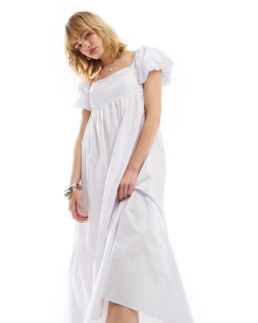 Glamorous White Square Neck Midi Smock Dress