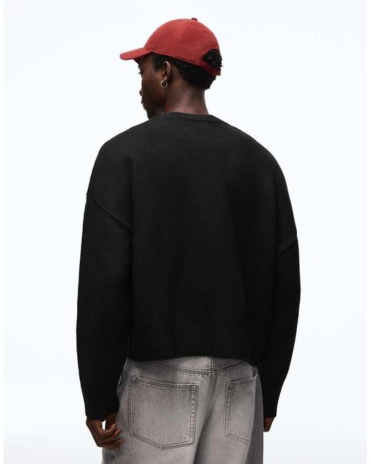 Bershka Black Boxy Round Neck Jumper for men