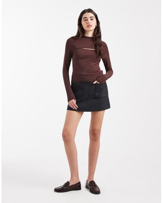 ASOS Red Slinky Long Sleeve Top With Cut Out Detail