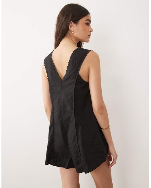 ASOS Natural V-neck Romper With Lace Trim