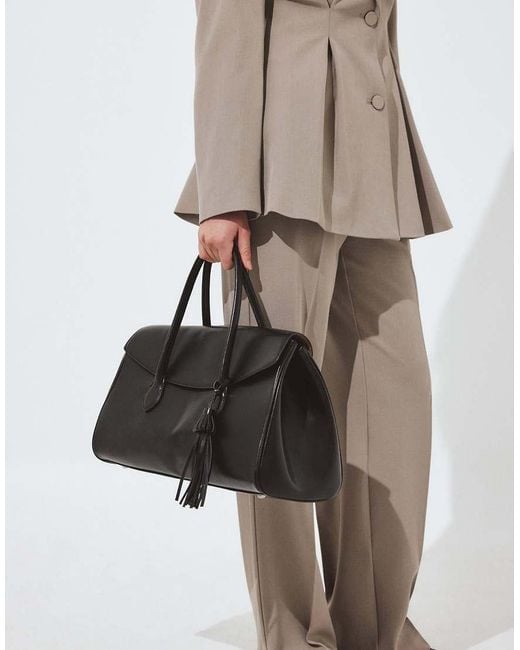 NA-KD Black Overlap Leather Tote