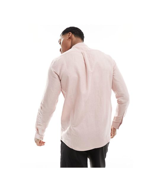 ASOS Pink Smart Linen Shirt With Deep Grandad Collar for men