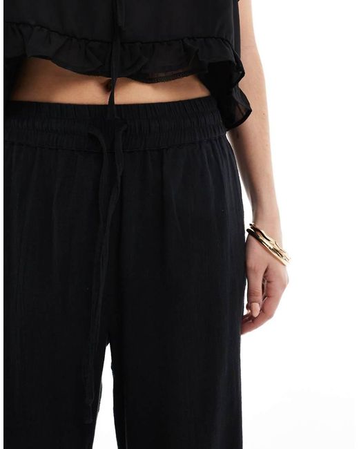 ONLY Broek Met Wijde Pijpen En Linnenlook in het Black