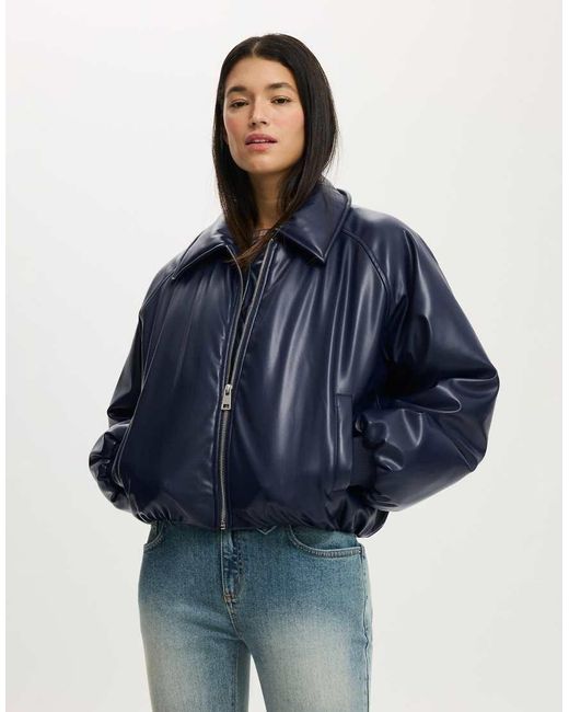 Cotton On Blue Faux Leather Puff Bomber