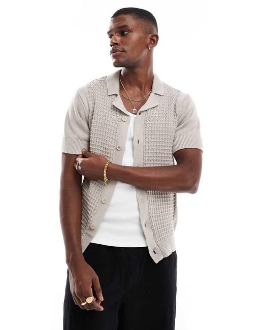 New Look White Retro Bowling Knitted Shirt for men