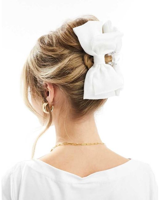 ASOS White Hair Claw With Fabric Bow Detail