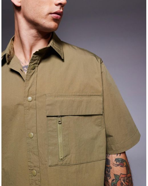 River Island Men's Green Boxy Fit Tech Overshirt