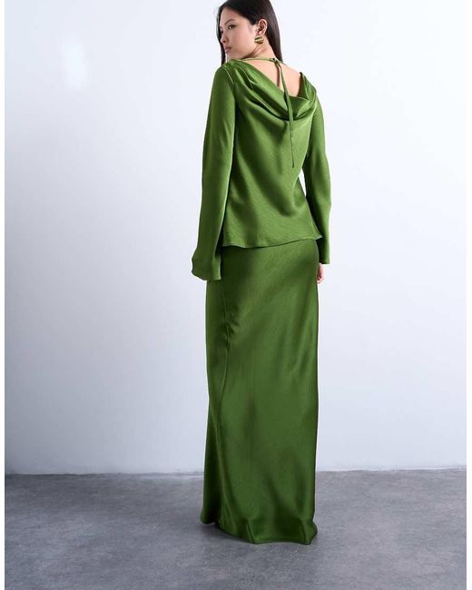 Falda Larga De Corte Al Bies Hasta El Suelo De TOPSHOP de color Green