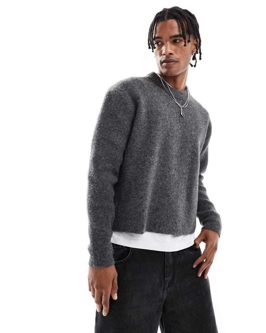 Bershka Gray Knitted Boxy Fit Jumper for men