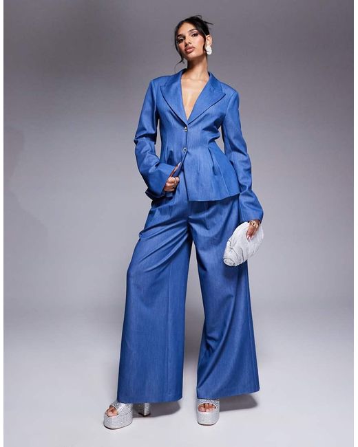 Americana De Sastre De Cambray Con Cintura Ceñida Y Pedrería En Los Puños De Cambray De (Parte De Un Conjunto)-Dorado ASOS de color Blue