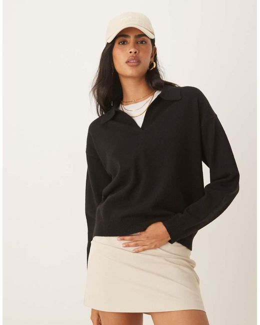 Jersey Con Cuello Tipo Polo De Punto De Glamorous de color Black
