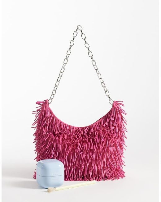 ASOS Pink Beaded Embellished Shoulder Bag