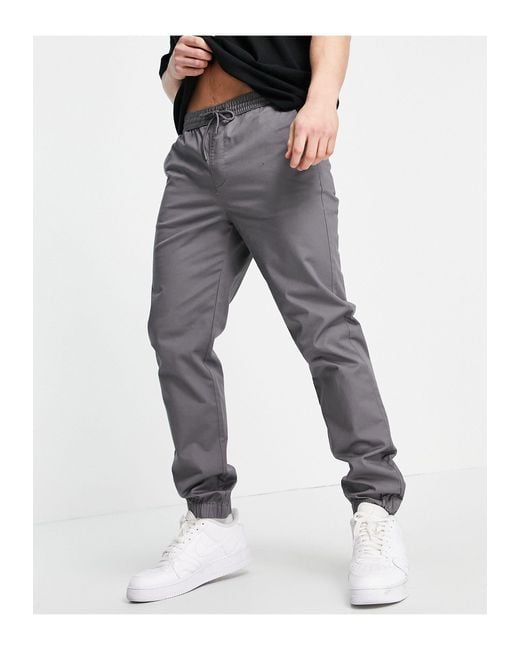 River Island Gray Pull On Cuffed Chino Trousers for men