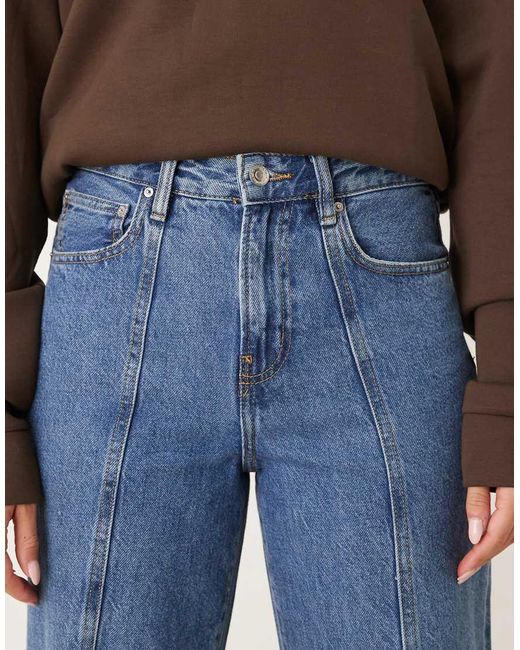 Gina Tricot Blue Wide Leg Front Seam Detail Jeans