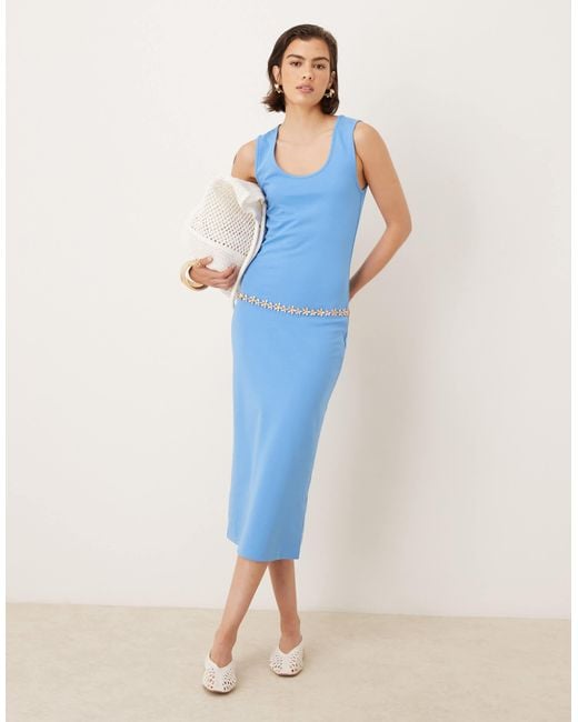 Robe mi-longue en maille compacte à encolure dégagée - aqua Mango en coloris Blue
