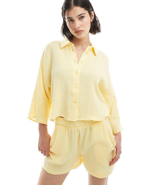 Vero Moda Yellow – strukturierte cropped-hemdbluse